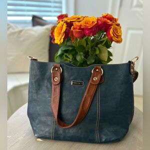 Jimmy Choo Vintage Blue and Brown Leather Tote